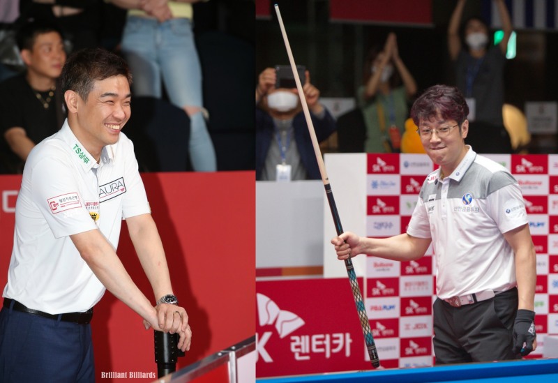 3차전에서 이겨 16강에 합류한 정경섭(왼쪽)과 오성욱(사진=PBA. 브릴리언트 빌리아드)