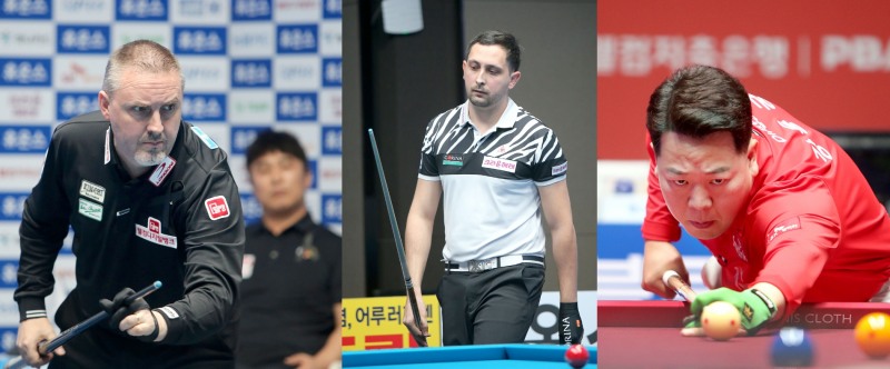 16강에 오른 쿠드롱, 마르티네스, 강동궁(사진 왼쪽부터. PBA제공)