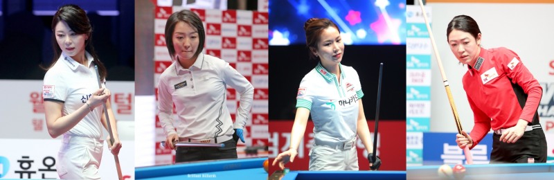 8강에 오른 김가영, 이유주, 김진아, 히다(사진 왼쪽부터.PBA. 브릴리언트 빌리아드)