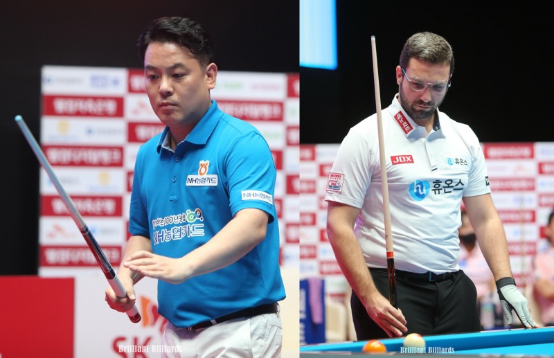 결승행을 다툴 조재호(왼쪽)와 파라존(사진=브릴리언트 빌리아드)