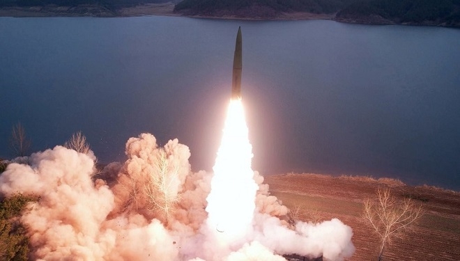 북한 단거리탄도미사일 발사 장면. [사진=연합뉴스]