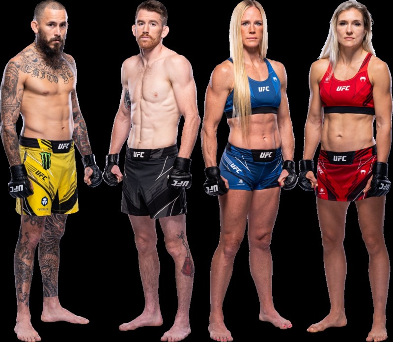 남녀 밴텀급 메인카드. 왼쪽부터 베라, 센드하겐, 홈, 산토스(사진=UFC)