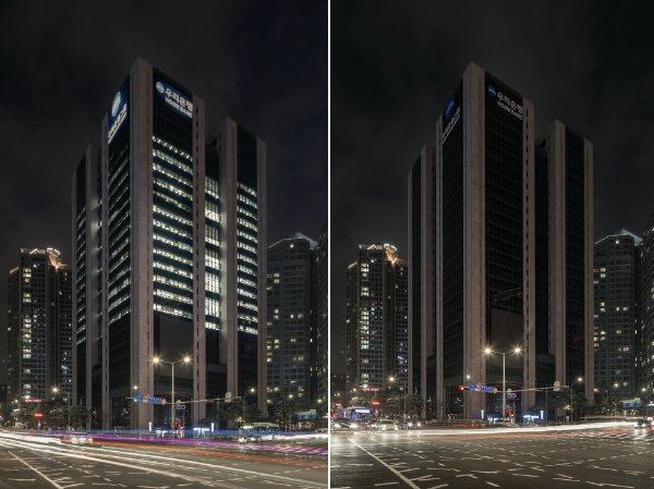 우리금융그룹 '2023 어스아워 캠페인' 소등 전·후 모습. /제공:우리금융