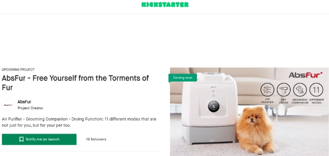 ㈜페페, 3-in-one 복합 펫 전용 케어 기기 앱스퍼(absfur) 미국 킥스타터(Kickstarter)서 런칭