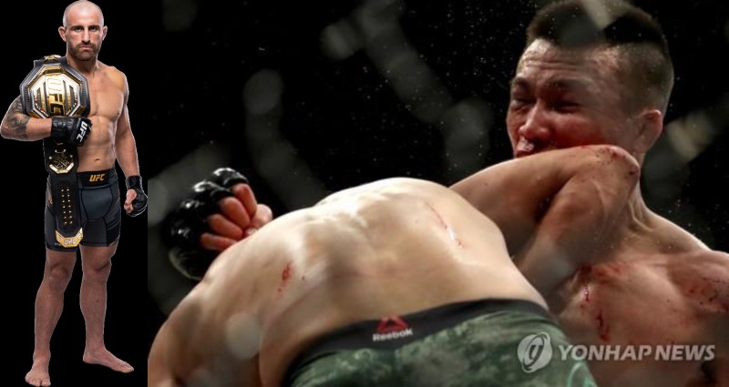 페더급 챔피언 볼카노프스키(왼쪽)와 엘보로 정찬성에 역전 KO승을 거둔 로드리게스(사진=UFC. 연합)