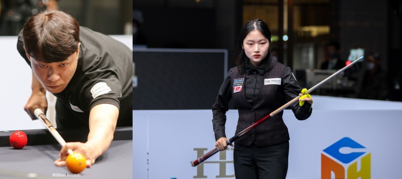 PBA 합류를 결정한 국내 남녀정상 최성원(왼쪽)과 한지은(사진=브릴리언트 빌리아드.파이브앤식스)