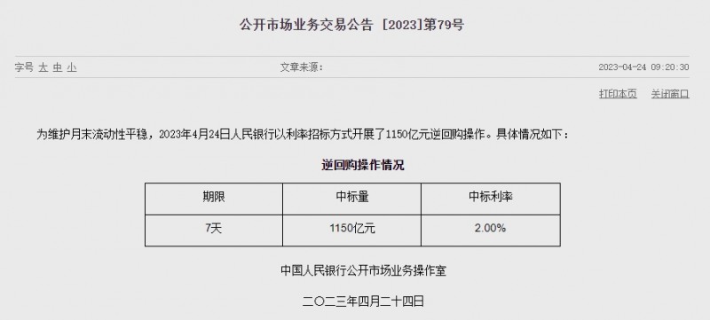 (상보) 中인민은행 유동성 950억위안 순공급...지난주 1780억위안 순공급