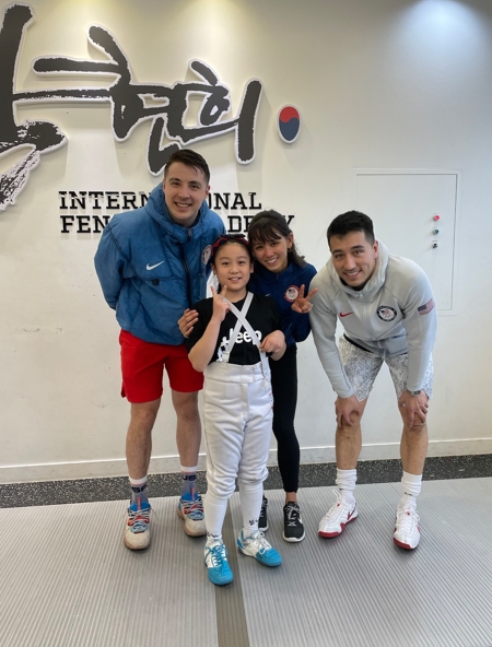 왼쪽부터 Alexander Masialas(알렉산더 마시알리스)/신세은 / Lee Kiefer(리 키퍼)/Gerek Meinhardt(게렉 마인하트)