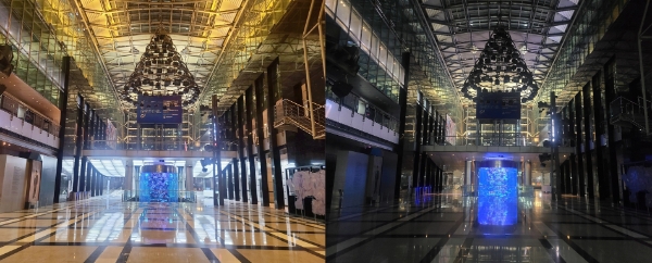 포스코센터 로비(소등전, 소등후) / 제공:포스코와이드