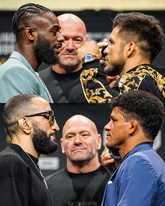 눈싸움 신경전을 벌이는 스털링(위 왼쪽), 세후도와 번즈(아래 오른쪽)와 무하마드.(사진=UFC SNS)