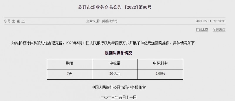 (상보) 中인민은행 유동성 310억위안 순회수...이번주 250억위안 순회수
