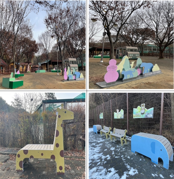 폐현수막으로 만든 공원 벤치 등 모습.