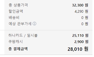 3만2천원대로 표시된 쿠팡의 커클랜드 꿀 비교가격을 클릭한 후 나타난 실제 구입가격은 2만8,010원이었다. A사는 실제가격보다 크게 높았던 것과 달라 대조가 되고 있다.