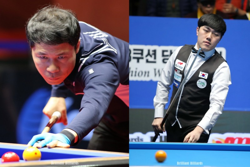 8강에 오른 허정환(왼쪽)과 김준태(사진=브릴리언트 빌리아드)