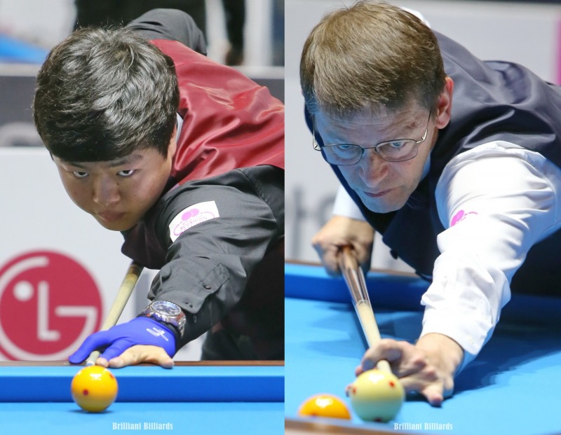 결승에서 싸울 조명우(왼쪽)와 브롬달(사진=브릴리언트 빌리아드)