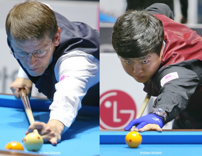 우승을 차지한 브롬달(왼쪽)과 준우승한 조명우(사진=브릴리언트 빌리아드)