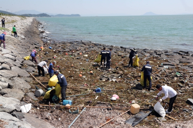 삼산방조제 일원 해양정화활동 / 사진 = 장흥군 제공