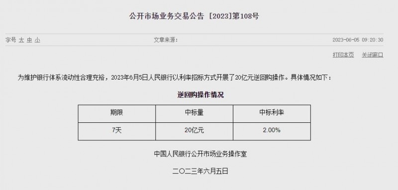 (상보) 中인민은행 역RP로 유동성 230억위안 순회수...지난주 610억위안 순공급