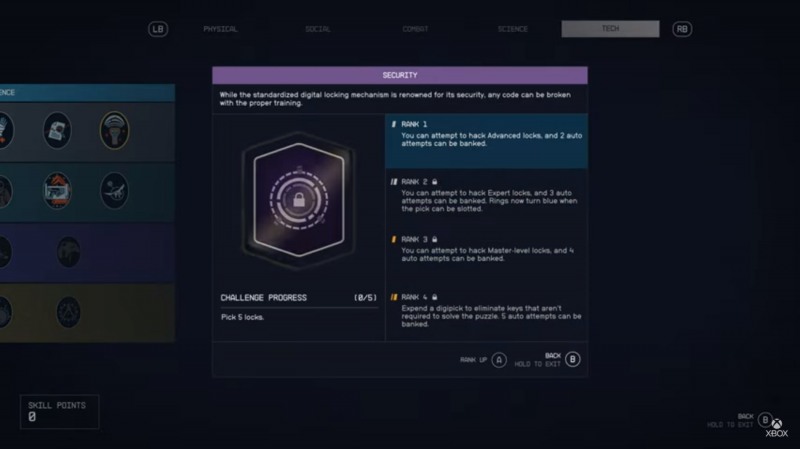 '스타필드' 스킬 화면(출처=Xbox 공식 유튜브).