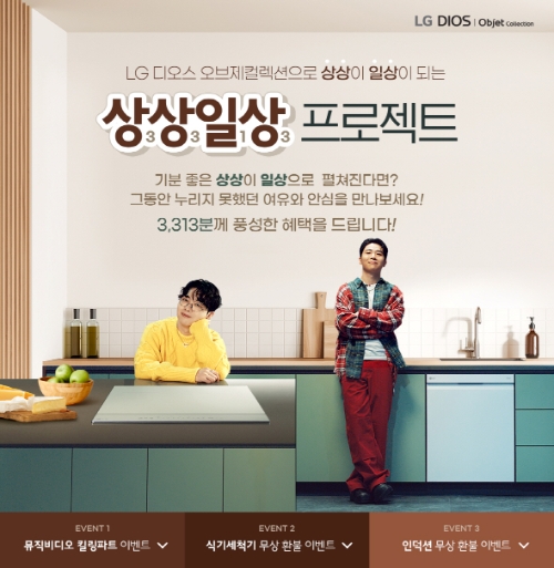 LG전자가 설거지 부담을 줄여주는 디오스 식기세척기와 가스 냄새 걱정 없는 디오스 인덕션을 3,313명의 고객이 한 달간 써보고 선택하는 '상상일상 프로젝트'를 진행한다. / 사진=LG전자 제공