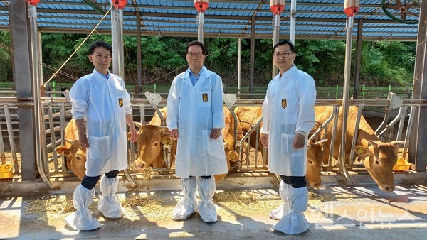 (왼쪽부터)경북축산기술연구소김영환소장,툴젠이병화대표이사,라트바이오장구대표이사(툴젠,라트바이오,경상북도축산기술연구소제공)