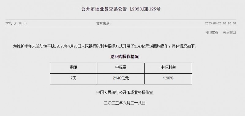 (상보) 中인민은행 유동성 690억위안 순공급...이번주 2610억위안 순공급