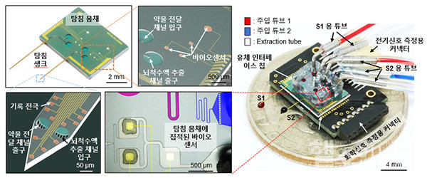 뇌신호와신경화학물질측정이동시에가능한다목적브레인칩의구성및완성품