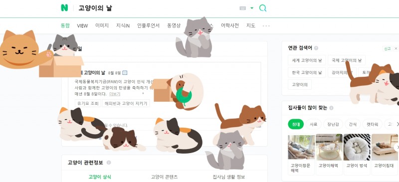 8일 네이버 고양이 화면.