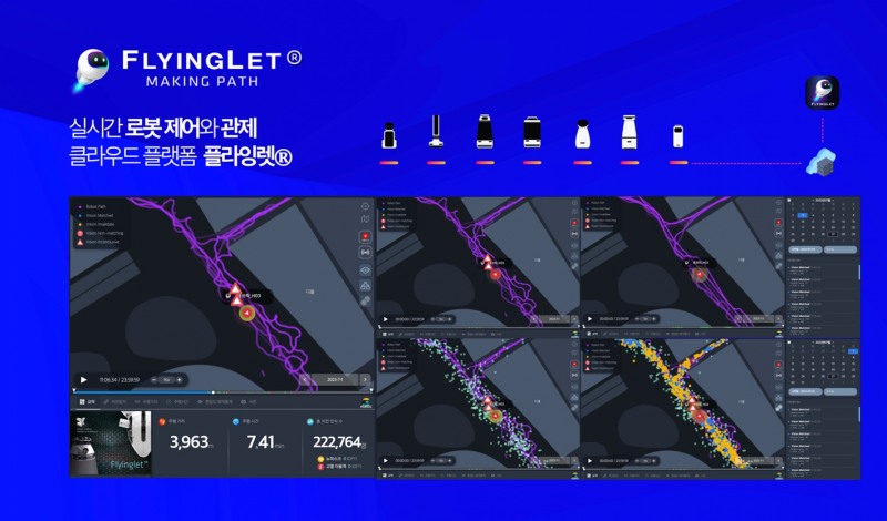 플라잉렛을 통한 실시간 로봇 데이터 분석, 제어와 관제 클라우드 화면 예시