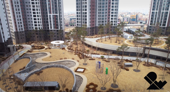 안산푸르지오 단지내 조경공간, 돌과 빛의 풍경 / 사진=대우건설 제공