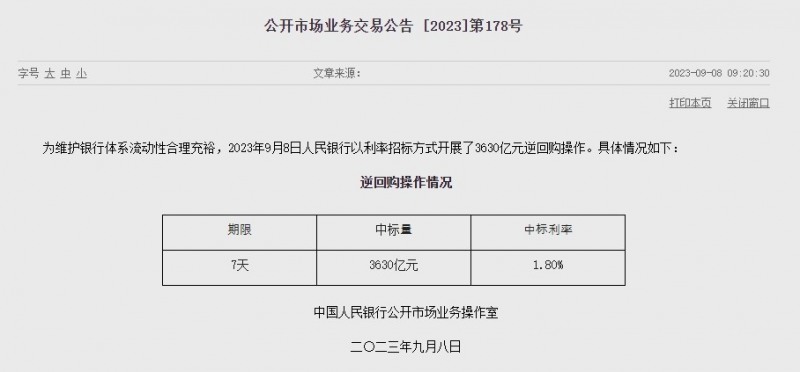 (상보) 中 인민은행 유동성 2620억위안 순공급...이번주 6640억위안 순회수