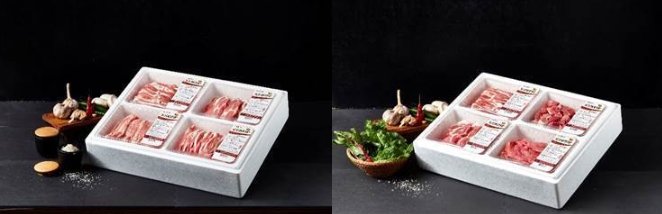 도드람한돈 으뜸구이세트와 도드람한돈 한마리세트(오른쪽)