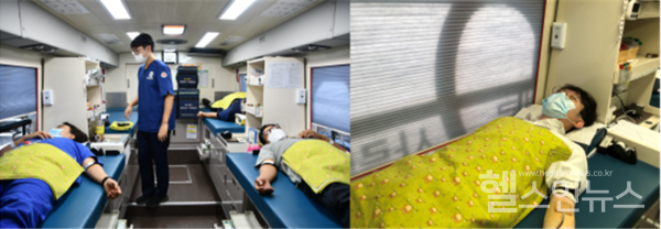 7일한림대학교춘천성심병원헌혈행사에서병원임직원이헌혈을하고있다.