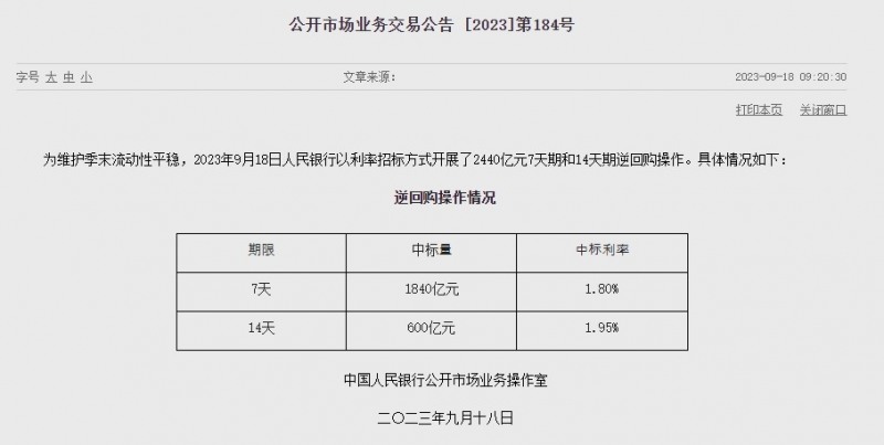 (상보) 中인민은행 유동성 310억위안 순회수...이번주 7040억위안 만기 앞둬