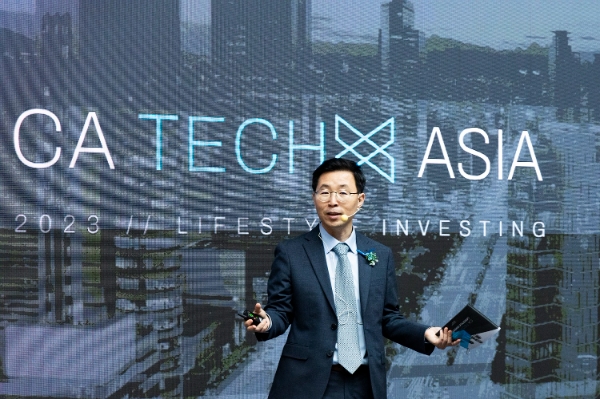 美 벤처캐피탈 기업 클리블랜드 애비뉴(Cleveland Avenue)가 15일 서울 강남 데블스도어에서 'CA TECH X ASIA - Lifestyle Investing' 행사를 개최한 가운데, CA 이민구 기술 투자 파트너가 설명하고 있다. (이미지 제공=클리블랜드 애비뉴)