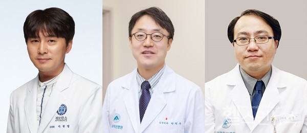 (왼쪽부터)기초의학상수상자연세대학교의과대학약리학교실지헌영교수,임상의학상수상자울산대학교의과대학서울아산병원내과학교실박덕우교수,중개의학상수상자울산대학교의과대학서울아산병원융합의학교실김남국교수(한국화이자제약제공)