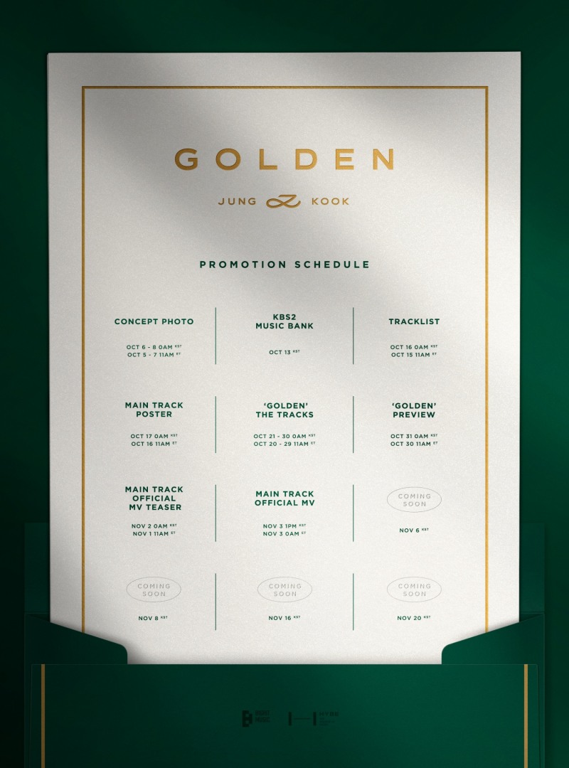 ‘콘텐츠 대공습 예고’ 정국, 솔로 앨범 ‘GOLDEN’ 프로모션 스케줄러 공개