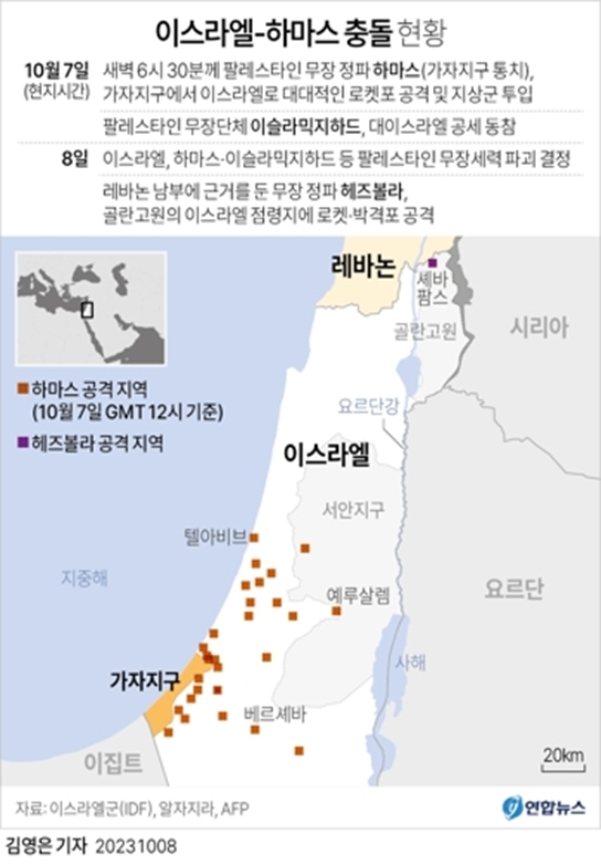 이스라엘-하마스 충돌 현황(그래픽=연합)