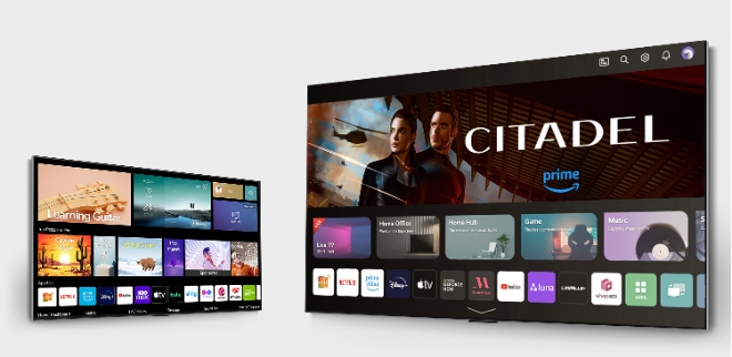 webOS22가 탑재된 2022년형 LG 올레드 TV(왼쪽)와 최신 webOS23이 탑재된 23년형 LG 올레드 TV / 사진=LG전자 제공