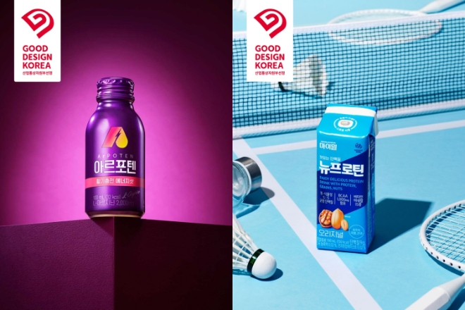 굿디자인 어워드를 수상한 '아르포텐 에너지샷', 마이밀 '마시는 뉴프로틴 오리지널' 제품 이미지 / 이미지=대상웰라이프 제공