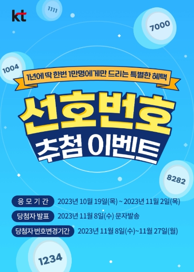 KT, 선호번호 ‘1만개’ 푼다…19일부터 응모 시작