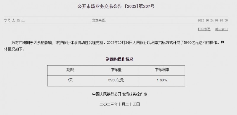 (상보) 중국 인민은행 유동성 5220억위안 순공급...이번주 1조 2240억위안 순공급