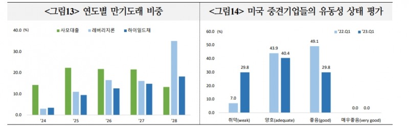 미국 하이일드채·레버리지론·사모대출 크게 늘어 금융불안 가능성↑...24년~25년 만기도래 많은 사모대출 특히 위험 - 국금센터