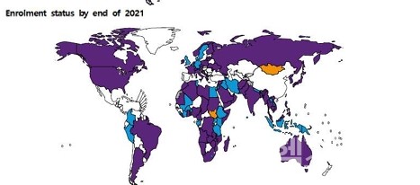 세계보건기구(WHO)내성균및사용량감시체계참여국가현황(2021년)