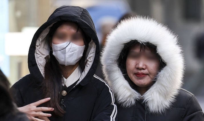 서울 낮 기온이 7도로 초겨울 날씨를 보인 지난 10일 서울 중구 명동거리에서 두꺼운 옷을 입은 시민들이 이동하고 있다.