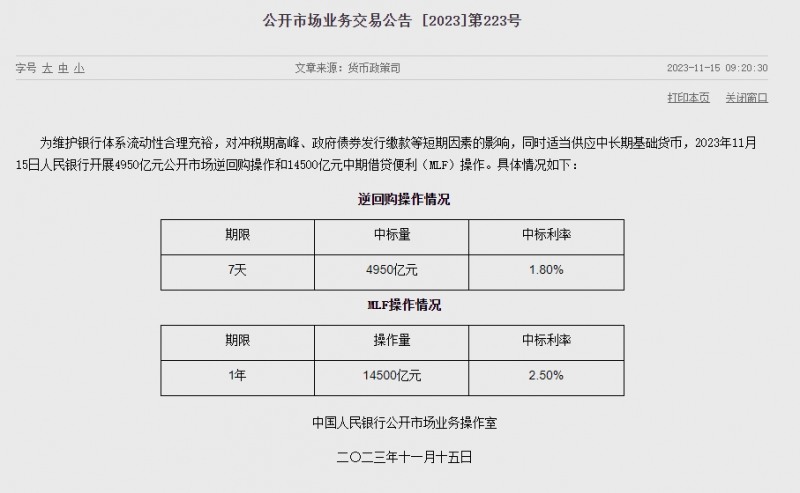 (상보) 중국 인민은행, MLF 금리 2.5% 유지..유동성 6210억위안 순공급