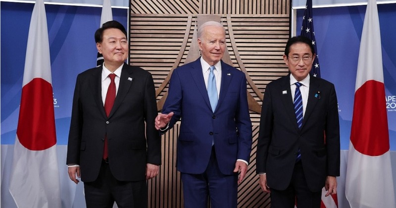 미국 샌프란시스코에서 만난 한미일 정상(사진=연합)