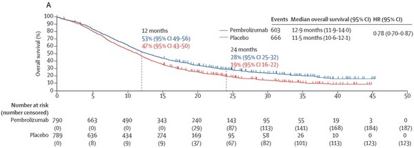 평균31개월의추적관찰결과,전체생존기간이키트루다병용요법은12.9개월로단독요법11.5개월에비해개선된효과를보였다.