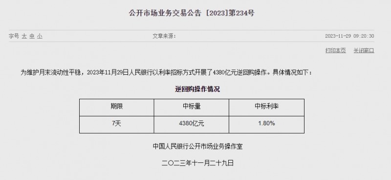 중국 인민은행 유동성 220억위안 순회수..이번주 3700억위안 순공급