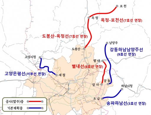 경기도내 3기 신도시 광역철도 노선도(파란색).(사진=경기도)